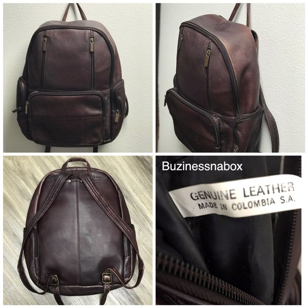 Vtg Genuine Leather Laptop Backpack - Picture 1 of 7